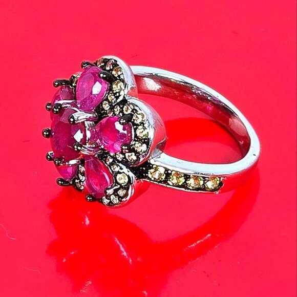 925 Sterling Silver Ring Sz 6.5 with Natural Round Ruby 6mm & Sapphire Gemstones - Picture 9 of 11